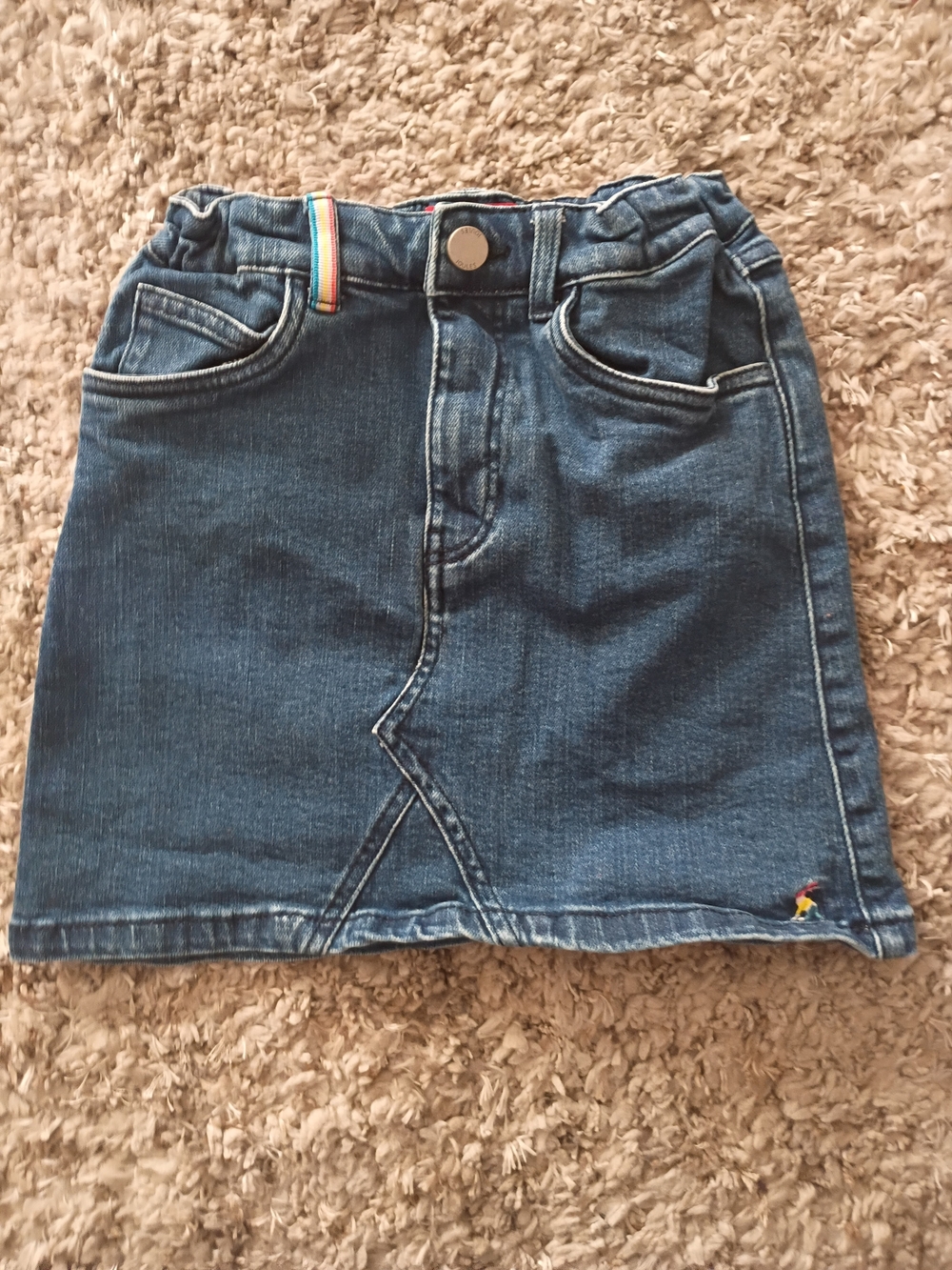 Girls Joules Denim Skirt with Rainbow Accent